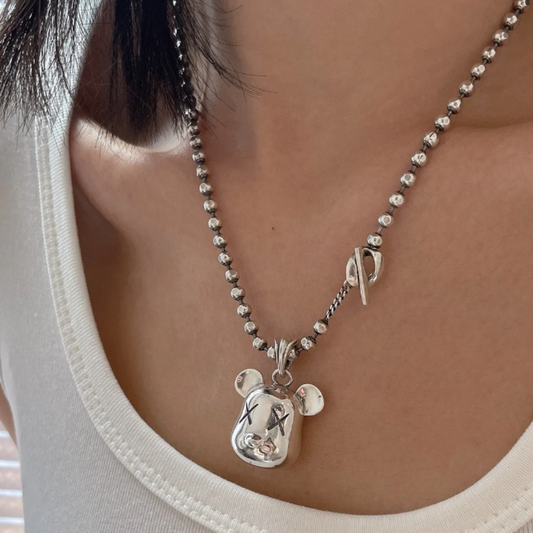Cadena plateado con cabeza de oso