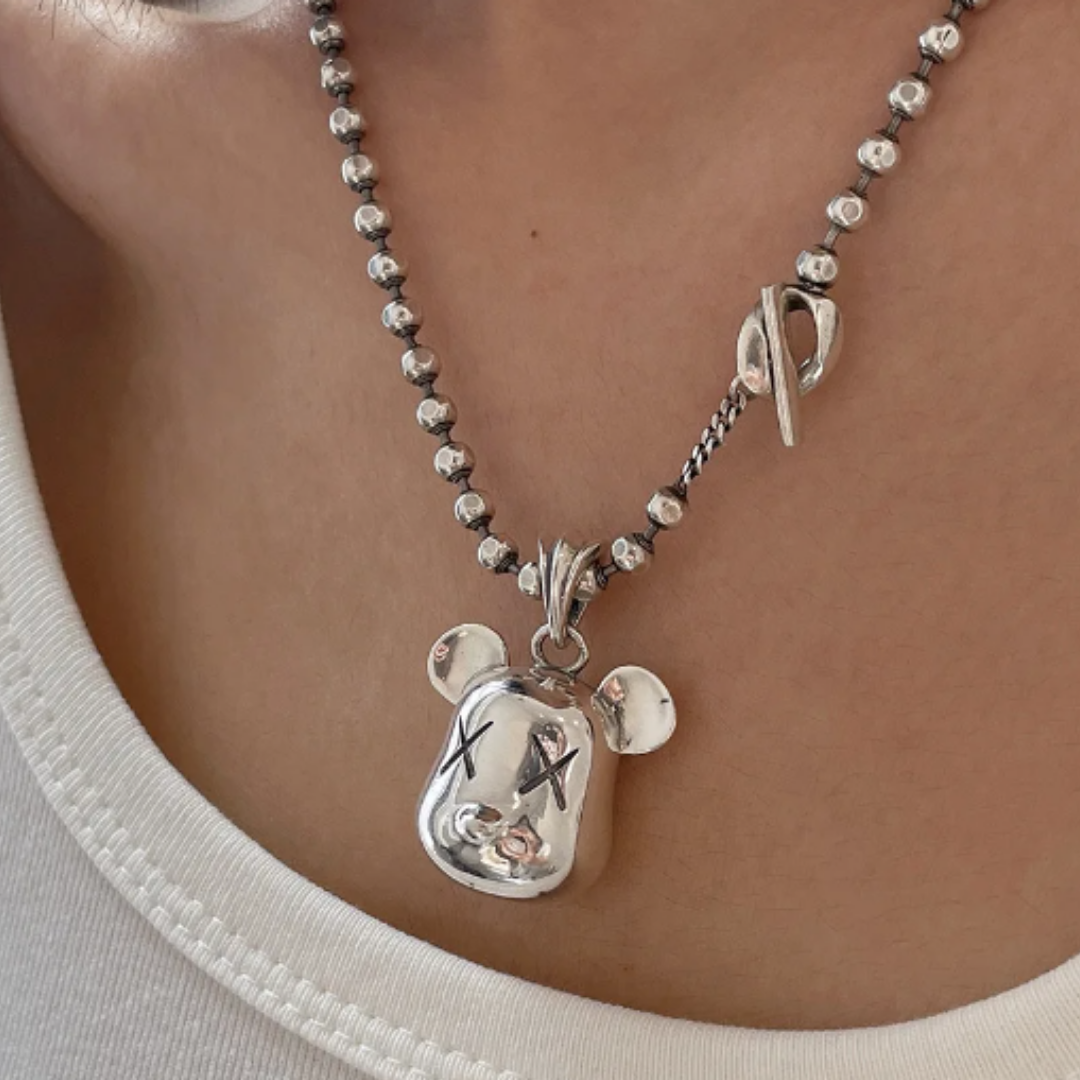 Cadena plateado con cabeza de oso