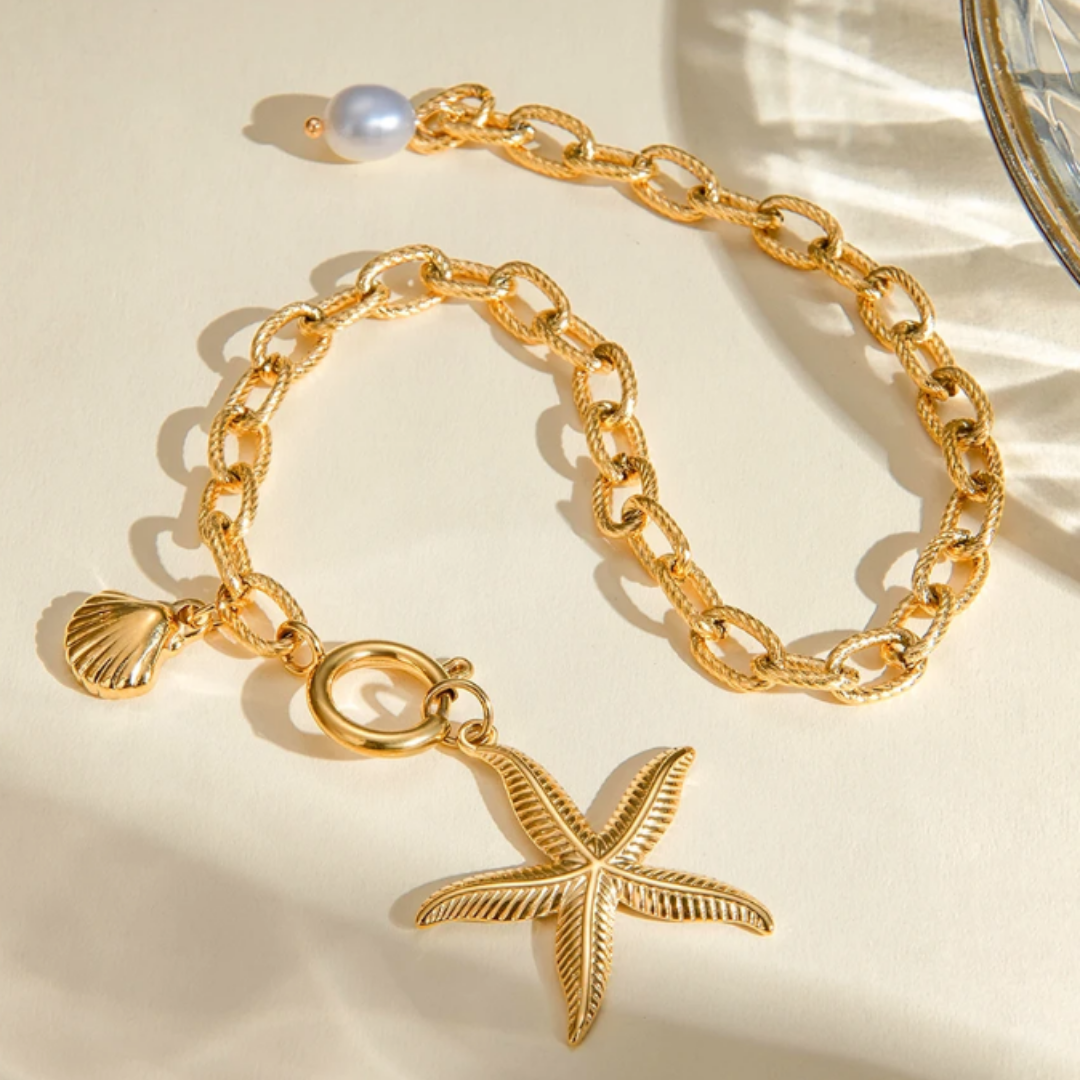 Pulsera  Estrella de Mar Dorada y Plateada