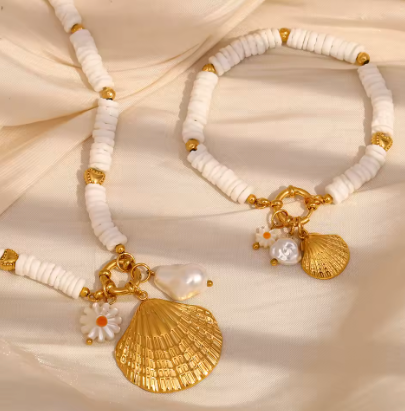 Collar & Pulsera Blanco Ostras